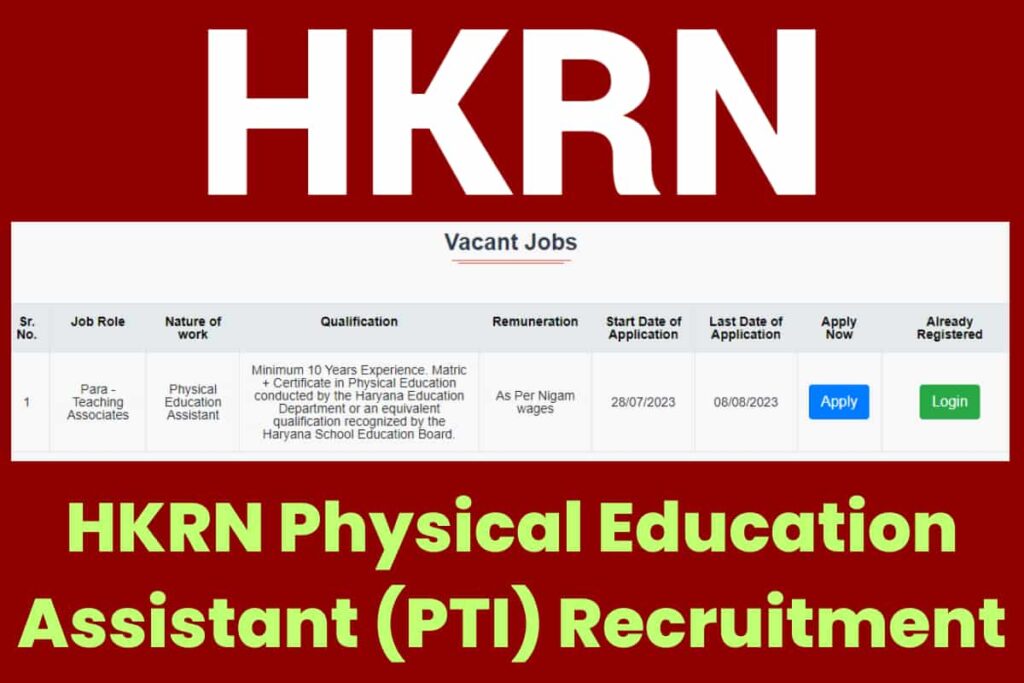 HKRN Physical Education Assistant (PTI) Recruitment