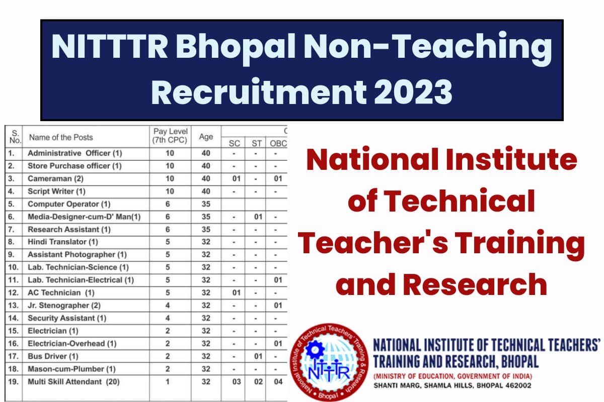 NITTTR Bhopal Recruitment 2023 NonTeaching Posts Notification Released