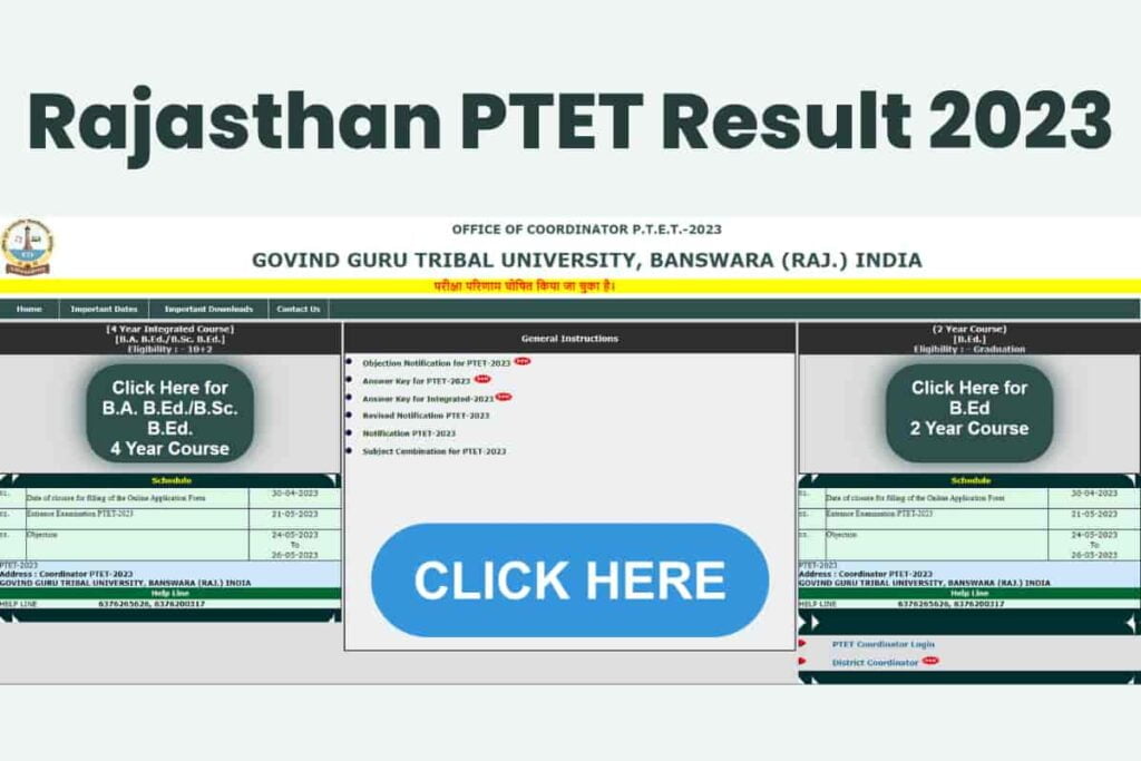 Rajasthan PTET Result 2023