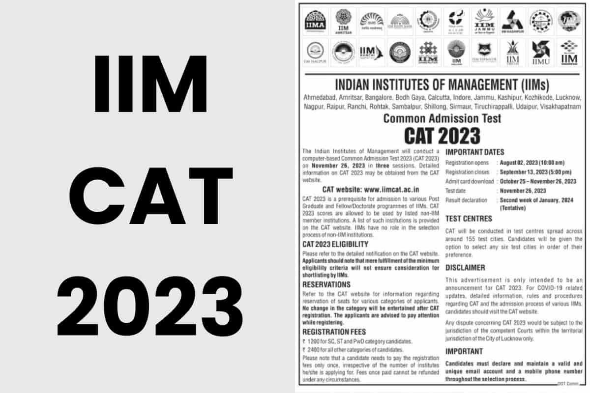 IIM CAT 2023 Notification Released, Apply Online Start From 2 August