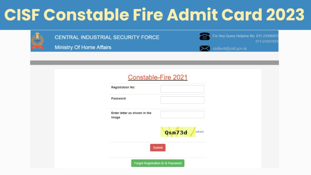 CISF Constable Fire Admit Card 2023