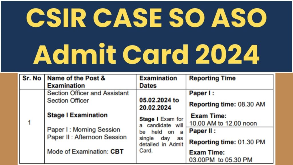 CSIR CASE SO ASO Admit Card 2024