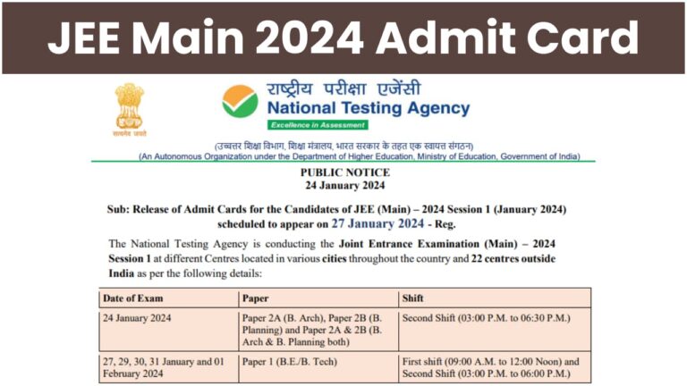 JEE Main 2024 Admit Card Released, Download Direct Link