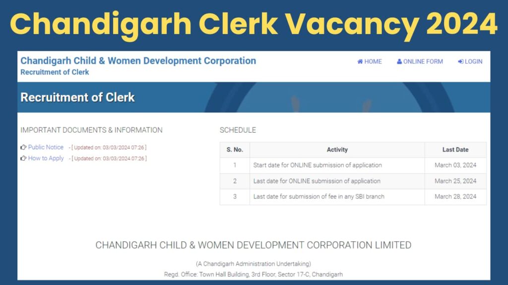 Chandigarh CCWDC Clerk Recruitment 2024