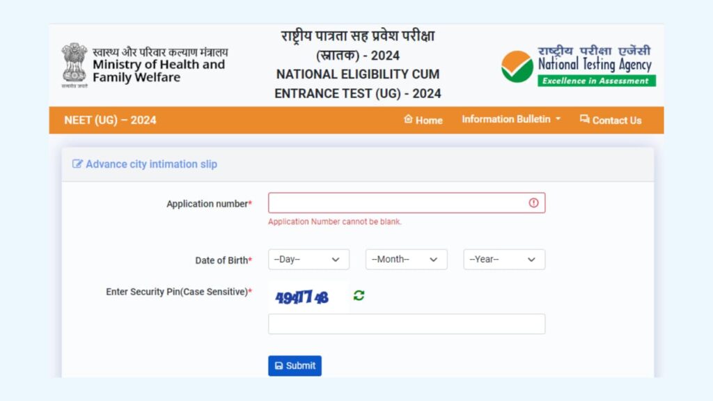 NEET UG Admit Card 2024 and Exam City Intimation