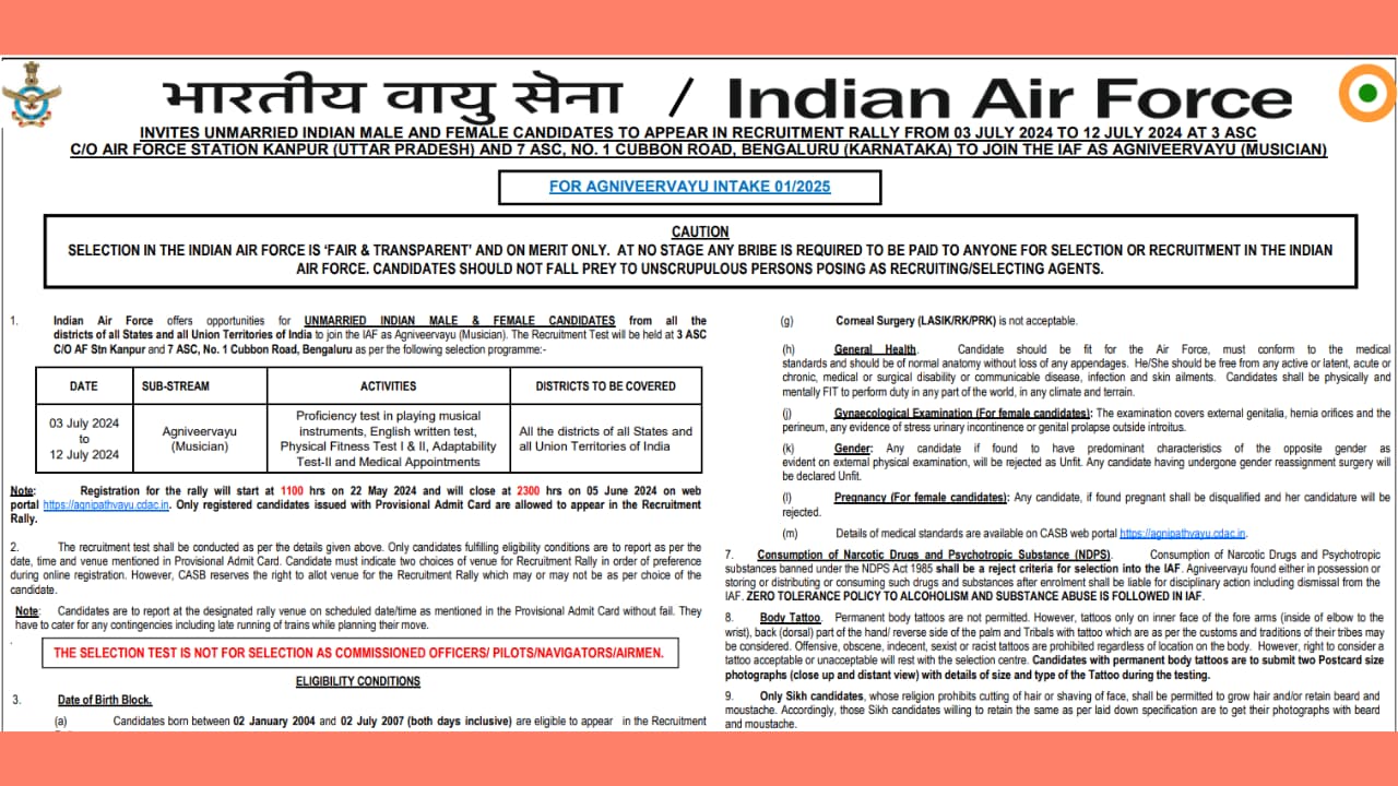 Air Force Agniveer Musician Admit Card Out For Bharti Rally Download Link Haryana Jobs