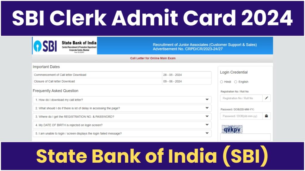 SBI Clerk Admit Card 2024 Out for Mains Exam on 9 June