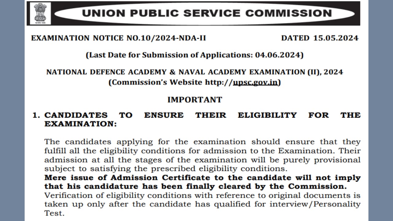 Latest Government Job Information Upsc Nda Notification Online Form Qualification