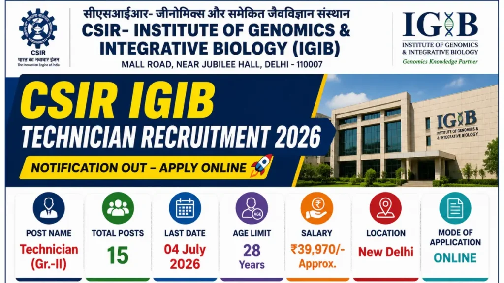 Delhi CSIR IGIB Recruitment 2026