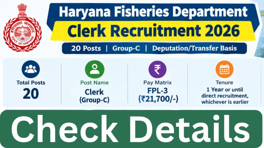 Haryana Fisheries Department Clerk Recruitment 2026