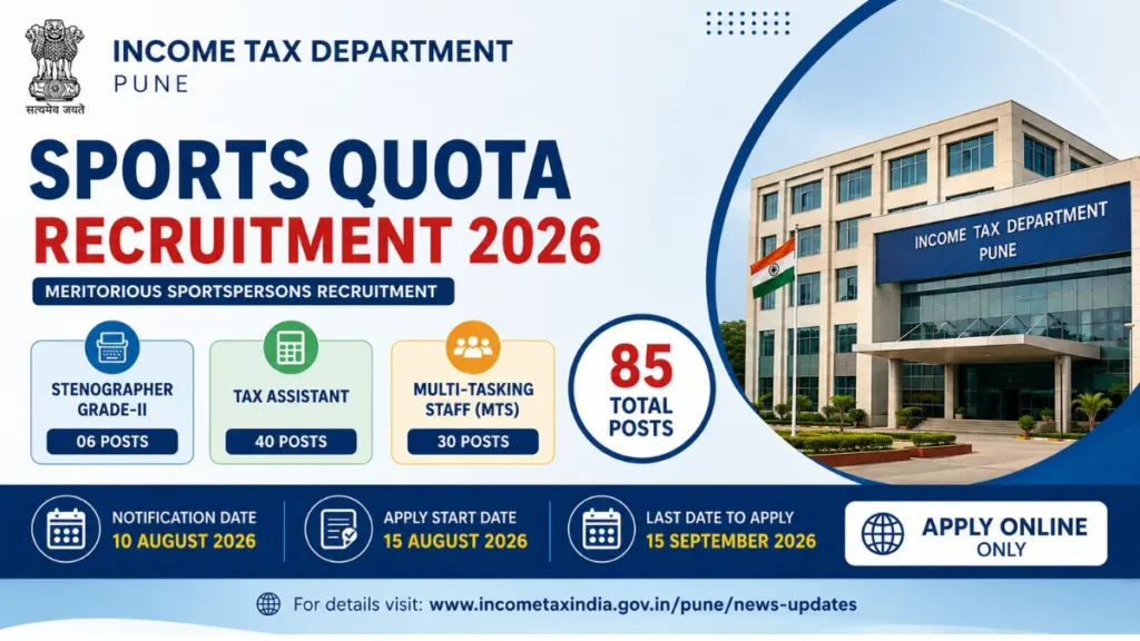 Income Tax Pune Sports Quota Recruitment 2026: Notification Out for MTS, Tax Assistant & Steno Posts 2 Income Tax Pune Sports Quota Recruitment 2026