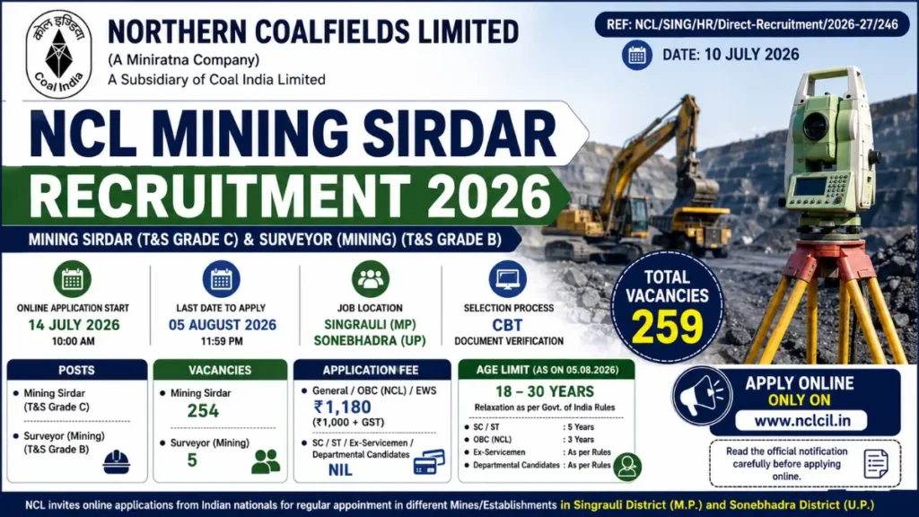 NCL Mining Sirdar Recruitment 2026