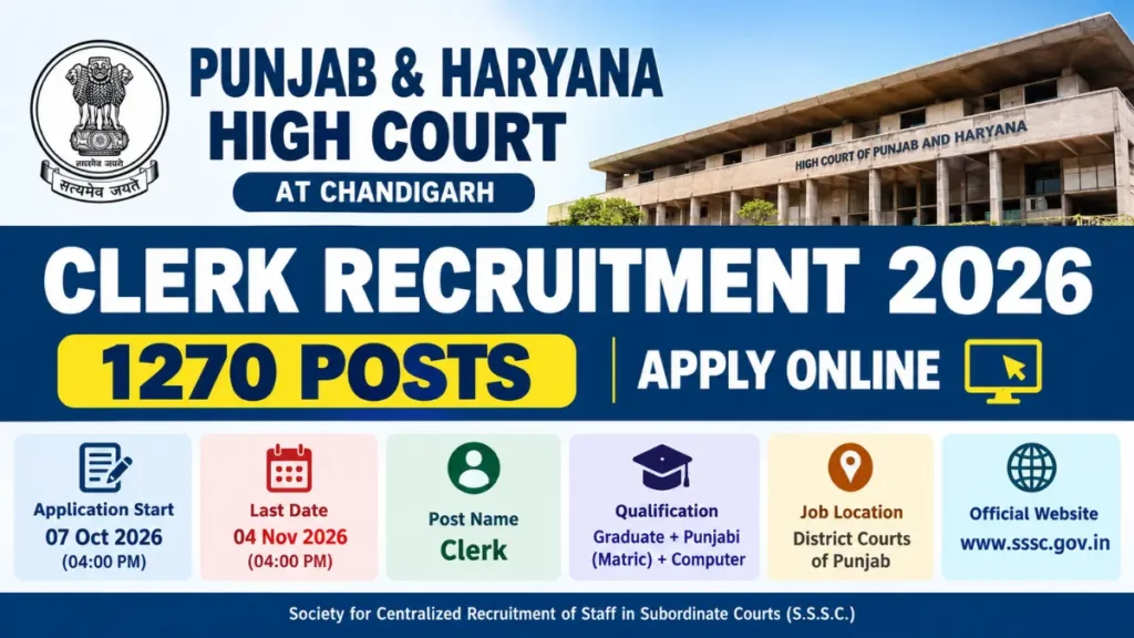 Punjab & Haryana High Court Clerk Recruitment 2026