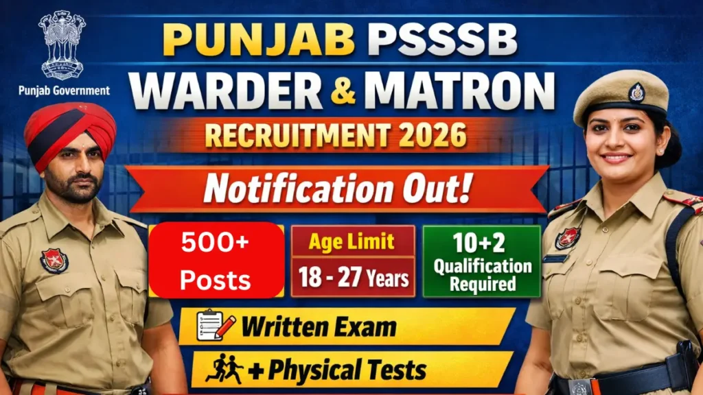 Punjab PSSSB Warder and Matron Recruitment 2026