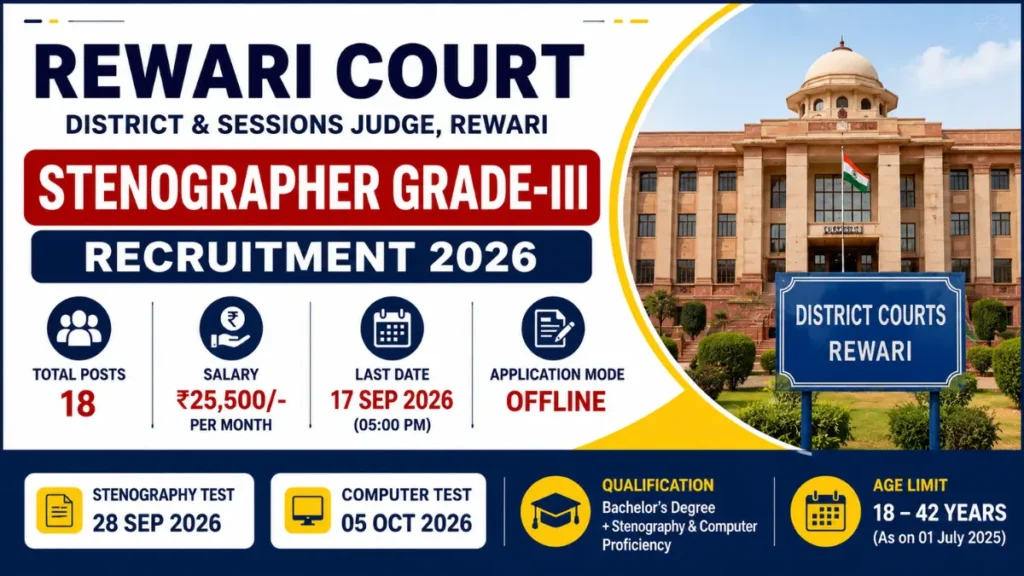 Rewari Court Stenographer Grade-III Recruitment 2026