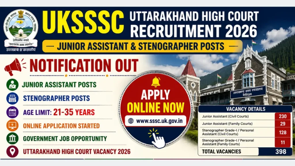 UKSSSC Uttarakhand High Court Junior Assistant and Stenographer Recruitment 2026
